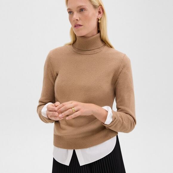 THEORY Camel Khaki Beige Tan Cashmere Solid Pullover Turtleneck Sweater XS - Picture 8 of 11